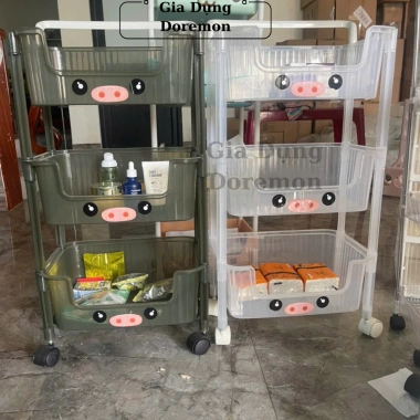 Kệ 3 tầng Heo hồng đa năng bánh xe trong suốt - Nhựa cho bé, gia đình, giá 187.325đ