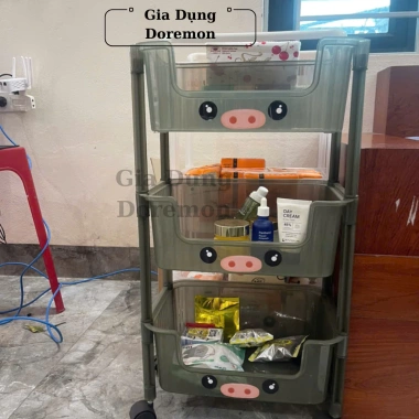 Kệ 3 tầng Heo hồng đa năng bánh xe trong suốt - Nhựa cho bé, gia đình, giá 187.325đ