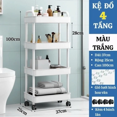 Kệ 4 tầng xe đẩy đa năng cho spa, phòng tắm, bếp - Bánh xe tiện lợi, di chuyển dễ dàng, giá ưu đãi 106.800₫