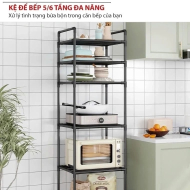Kệ 6 tầng đa năng nhà bếp - Thép carbon sơn tĩnh điện, chống gỉ siêu bền, giá 125.000₫