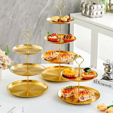 Kệ Bánh 2-3 Tầng Mạ Vàng Cao Cấp - Đĩa Trưng Bày Trái Cây, Bánh Ngọt, Decor Tiệc | Giá chỉ 119k 2