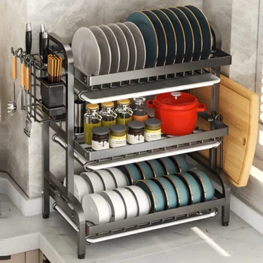 Kệ Bát 3 Tầng Maison Khay Hứng Nước, Giá Đũa Dao Thớt Thép Carbon - Đa Năng 213k 2