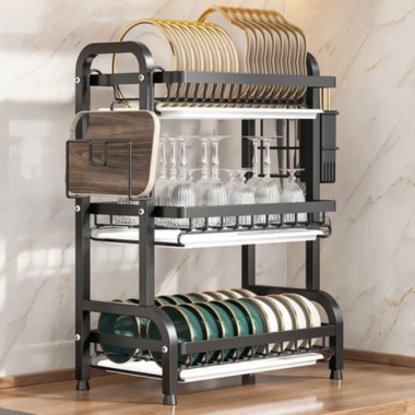 Kệ Bát 3 Tầng Maison Khay Hứng Nước, Giá Đũa Dao Thớt Thép Carbon - Đa Năng 213k 3