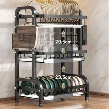 Kệ Bát 3 Tầng Maison Khay Hứng Nước, Giá Đũa Dao Thớt Thép Carbon - Đa Năng 213k 4