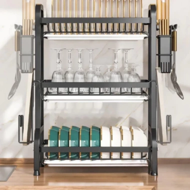 Kệ Bát 3 Tầng Maison Khay Hứng Nước, Giá Đũa Dao Thớt Thép Carbon - Đa Năng 213k 6