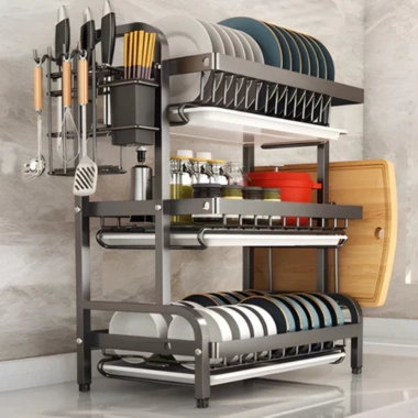 Kệ Bát 3 Tầng Maison Khay Hứng Nước, Giá Đũa Dao Thớt Thép Carbon - Đa Năng 213k 8