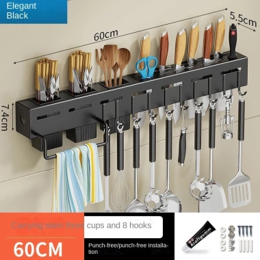 Kệ bếp đa năng inox Giá lưu trữ đồ dùng nhà bếp treo tường không đục lỗ gắn móc 10