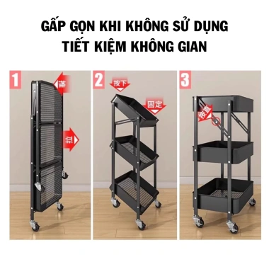 Kệ Bỉm Sữa Gấp Gọn 3 Tầng, Bánh Xe & Xe Đẩy Spa, Khung Thép, Giá chỉ 409.000 VND