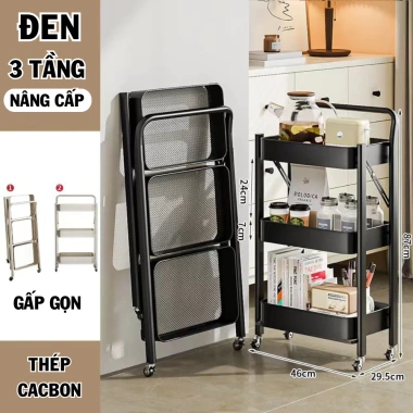 Kệ Bỉm Sữa Gấp Gọn 3 Tầng, Bánh Xe & Xe Đẩy Spa, Khung Thép, Giá chỉ 409.000 VND