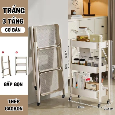 Kệ Bỉm Sữa Gấp Gọn 3 Tầng, Bánh Xe & Xe Đẩy Spa, Khung Thép, Giá chỉ 409.000 VND