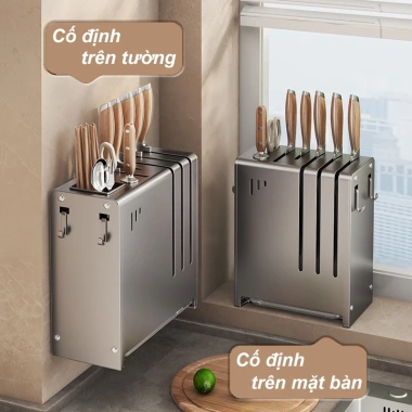 Kệ Cài Dao Thớt DJ01 - Giá Đỡ Dao, Ống Đũa Thìa Thép Cacbon Cao Cấp, 139,999₫ 2