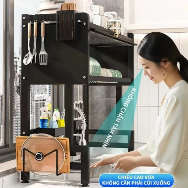 Kệ chén có nắp đậy đa năng thép cacbon: Kệ bếp thông minh, tiết kiệm không gian, giá chỉ 389.000₫