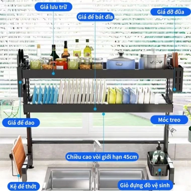 Kệ chén có nắp đậy đa năng thép cacbon: Kệ bếp thông minh, tiết kiệm không gian, giá chỉ 389.000₫