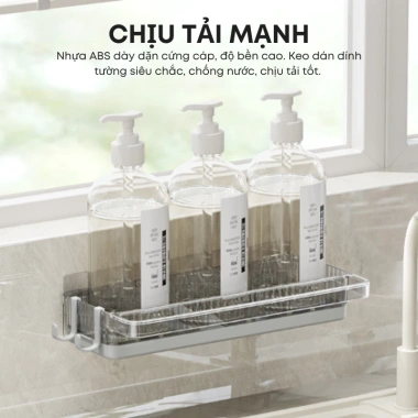 Kệ Đa Năng 26cm Đựng Đồ Rửa Chén Bát, Chịu 2.5kg, Có Móc Treo và Khay Hứng Nước 5
