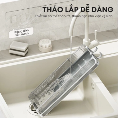 Kệ Đa Năng 26cm Đựng Đồ Rửa Chén Bát, Chịu 2.5kg, Có Móc Treo và Khay Hứng Nước 6