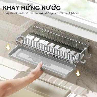 Kệ Đa Năng 26cm Đựng Đồ Rửa Chén Bát, Chịu 2.5kg, Có Móc Treo và Khay Hứng Nước 7