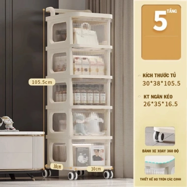 Kệ đa năng 3-5 tầng bánh xe đẩy - Giá để đồ bỉm sữa tiện lợi, chỉ 185.000₫