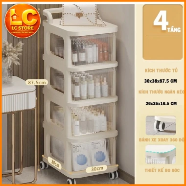 Kệ Đa Năng 3-5 Tầng Bánh Xe - Giá Đựng Đồ Chống Bụi, Spa, Văn Phòng, Bỉm Sữa, 175.000 VND