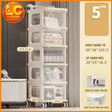 Kệ Đa Năng 3-5 Tầng Bánh Xe - Giá Đựng Đồ Chống Bụi, Spa, Văn Phòng, Bỉm Sữa, 175.000 VND