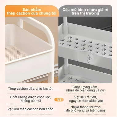 Kệ Đa Năng 3 Tầng Bánh Xe Khung Sắt Mặt Gỗ Chống Nước Dùng cho Phòng Khách Bếp Spa Salon Giá ưu đãi 272.000 VND 4