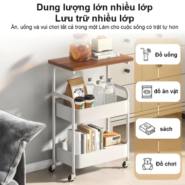 Kệ Đa Năng 3 Tầng Bánh Xe Khung Sắt Mặt Gỗ Chống Nước Dùng cho Phòng Khách Bếp Spa Salon Giá ưu đãi 272.000 VND 5