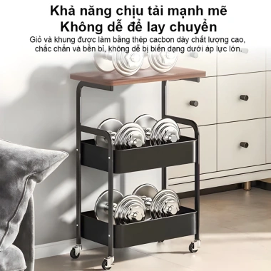 Kệ Đa Năng 3 Tầng Bánh Xe Khung Sắt Mặt Gỗ Chống Nước Dùng cho Phòng Khách Bếp Spa Salon Giá ưu đãi 272.000 VND 6