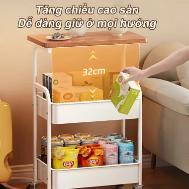 Kệ Đa Năng 3 Tầng Bánh Xe Khung Sắt Mặt Gỗ Chống Nước Dùng cho Phòng Khách Bếp Spa Salon Giá ưu đãi 272.000 VND 7