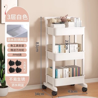 Kệ đa năng 3 tầng nhựa, tay đẩy, bánh xe xoay 360°, chỉ 69.000₫ (giá gốc 85.560₫) - mẹ bé & bếp