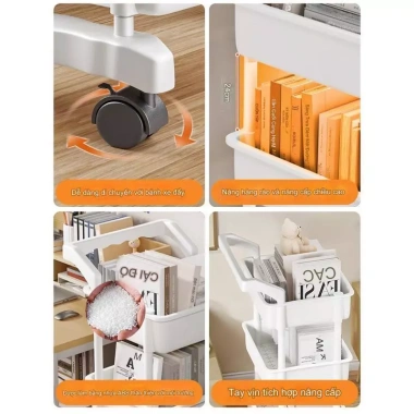 Kệ đa năng 3 tầng nhựa, tay đẩy, bánh xe xoay 360°, chỉ 69.000₫ (giá gốc 85.560₫) - mẹ bé & bếp