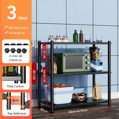 Kệ Đa Năng Nhà Bếp Thép Carbon Sơn Tĩnh Điện, Bánh Xe Di Chuyển, Đặt Lò Vi Sóng - 545.000₫ 10