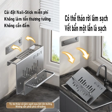 Kệ đa năng treo tường thép carbon dao thớt đũa muỗng thìa lắp 2 cách cho nhà bếp