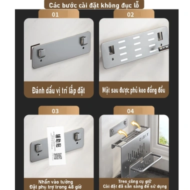 Kệ đa năng treo tường thép carbon dao thớt đũa muỗng thìa lắp 2 cách cho nhà bếp