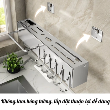 Kệ Dao Kéo Bistyle Gắn Tường, Kệ Bếp Đa Năng Ống Đũa Thìa và Móc Treo, Giá 95.000₫