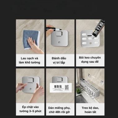 Kệ Dao Kéo Bistyle Gắn Tường, Kệ Bếp Đa Năng Ống Đũa Thìa và Móc Treo, Giá 95.000₫