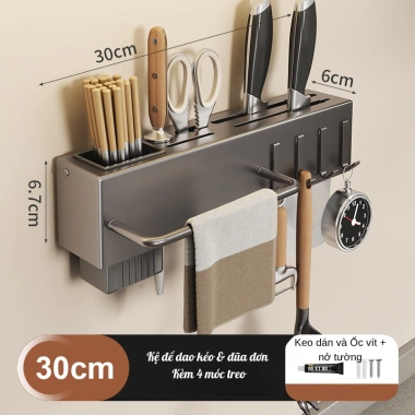 Kệ Dao Kéo Bistyle Gắn Tường, Kệ Bếp Đa Năng Ống Đũa Thìa và Móc Treo, Giá 95.000₫