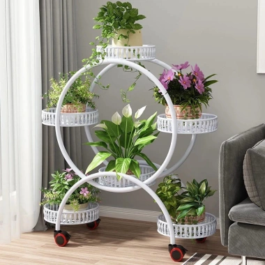 Kệ đặt chậu hoa 6 tầng khung sắt chắc chắn có bánh xe - Giá ưu đãi 77.000₫