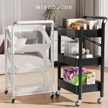 Kệ Đẩy Hàng Spa 3 Tầng Bánh Xe Đa Năng Gấp Gọn Full Kim Loại Chất Lượng Cao