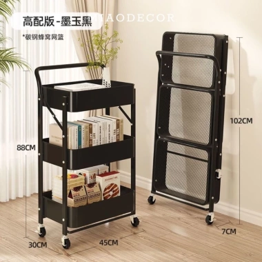 Kệ Đẩy Hàng Spa 3 Tầng Bánh Xe Đa Năng Gấp Gọn Full Kim Loại Chất Lượng Cao
