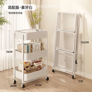 Kệ Đẩy Hàng Spa 3 Tầng Bánh Xe Đa Năng Gấp Gọn Full Kim Loại Chất Lượng Cao