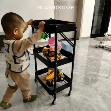 Kệ Đẩy Hàng Spa 3 Tầng Bánh Xe Đa Năng Gấp Gọn Full Kim Loại Chất Lượng Cao