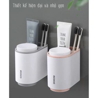 Kệ để bàn chải và kem đánh răng mini Ecoco dán cường lực siêu chắc 2 cốc giá ưu đãi 77.420 VND 4