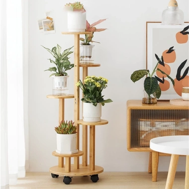 Kệ Để Chậu Hoa KORESMART 5 Tầng Gỗ Cao Cấp - Bánh Xe Di Chuyển, Giá Ưu Đãi 550k