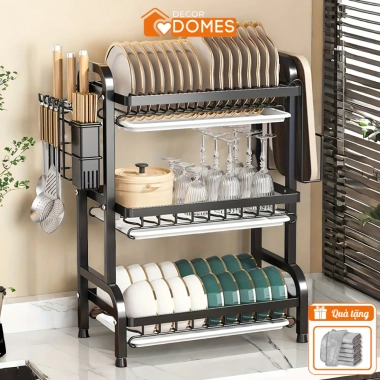 Kệ Để Chén Bát 3 Tầng Thép Carbon Chống Gỉ Giá Úp Thông Minh Khay Thoát Nước 129.000đ