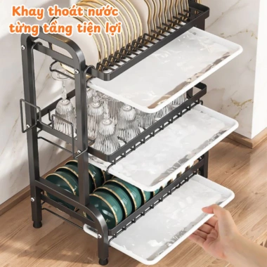 Kệ Để Chén Bát 3 Tầng Thép Carbon Chống Gỉ Giá Úp Thông Minh Khay Thoát Nước 129.000đ