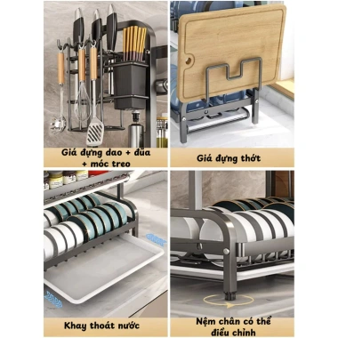 Kệ Để Chén Bát 3 Tầng Thép Carbon Chống Gỉ Giá Úp Thông Minh Khay Thoát Nước 129.000đ