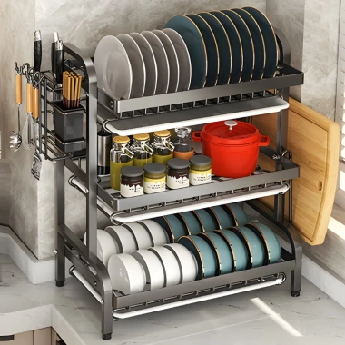 Kệ Để Chén Bát 3 Tầng Thép Carbon Chống Gỉ Giá Úp Thông Minh Khay Thoát Nước 129.000đ
