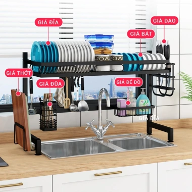 Kệ Để Chén Đĩa Thông Minh Bồn Rửa Bát 85cm Phủ 6 Lớp Sơn Đen Tĩnh Điện Giá 250.000₫