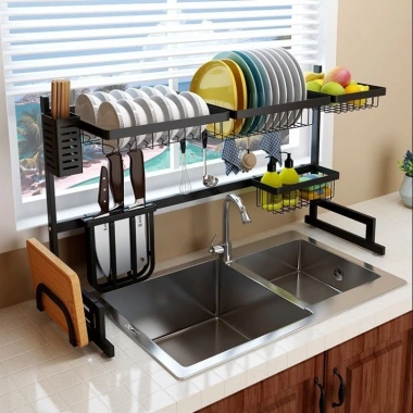 Kệ Để Chén Đĩa Thông Minh Bồn Rửa Bát 85cm Phủ 6 Lớp Sơn Đen Tĩnh Điện Giá 250.000₫
