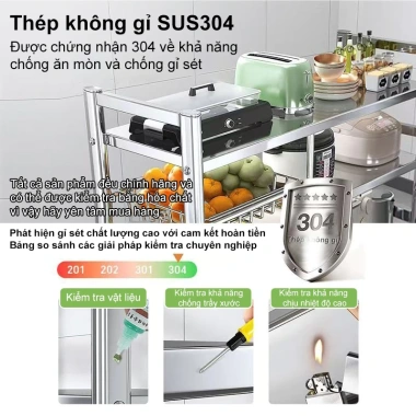 Kệ để đồ nhà bếp inox 100% - Giỏ trái cây, rau củ, cất nồi cơm điện & lò vi sóng, giảm 23% 4 Kệ để đồ nhà bếp inox 100% - Giỏ trái cây, rau củ, cất nồi cơm điện & lò vi sóng, giảm 23% 4