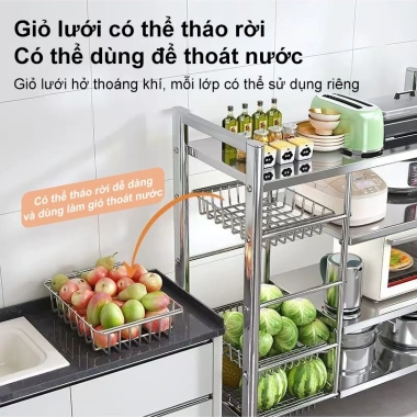 Kệ để đồ nhà bếp inox 100% - Giỏ trái cây, rau củ, cất nồi cơm điện & lò vi sóng, giảm 23%
